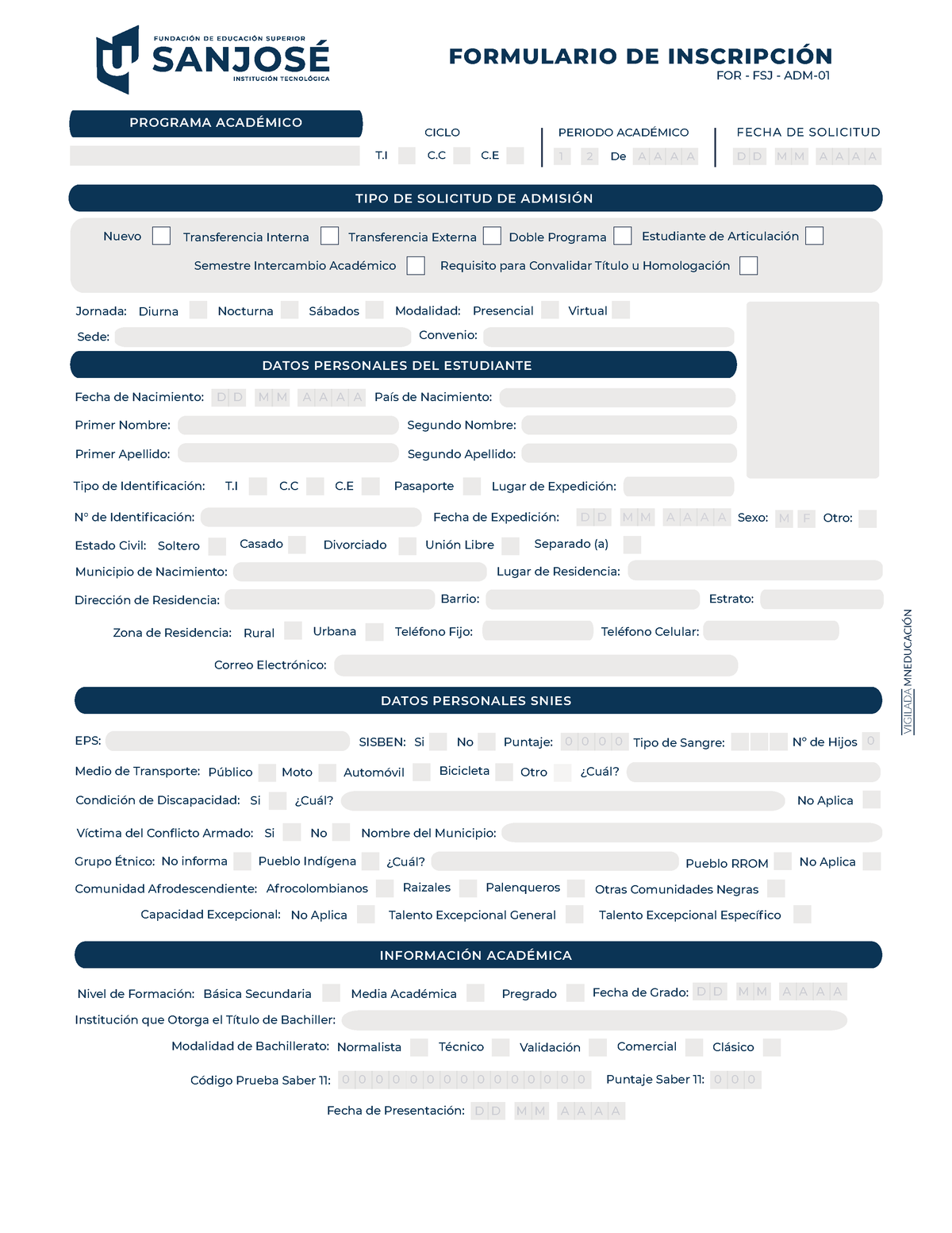 Formulario - FORMULARIO DE INSCRIPCI”N PROGRAMA ACAD.. DATOS PERSONALES ...