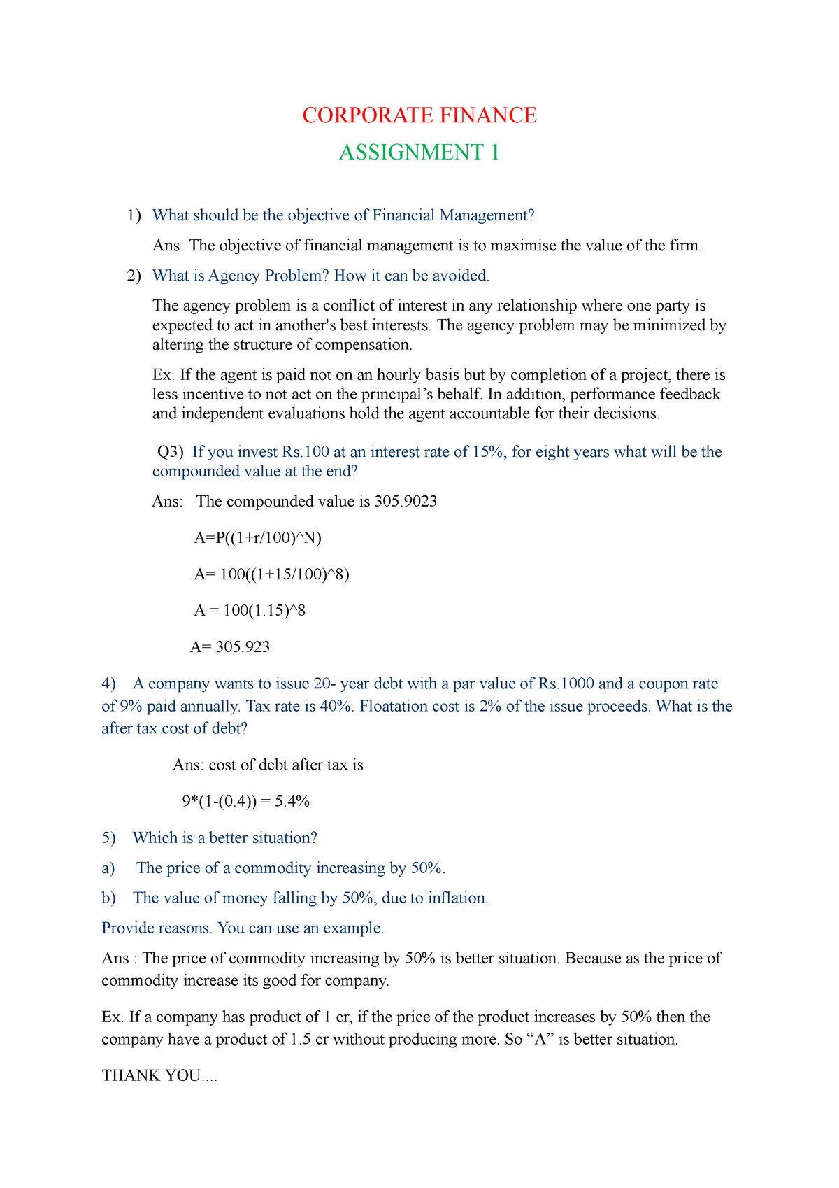 corporate finance assignment pdf