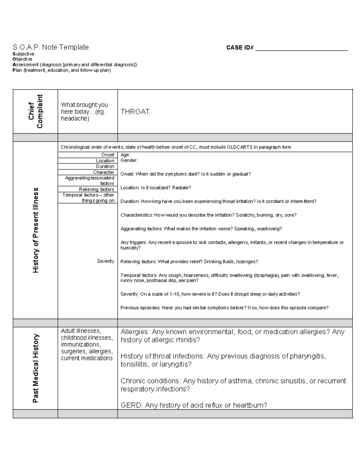 Exam 3 - Throat - SOAP NOTE - S.O.A. Note Template CASE ID ...