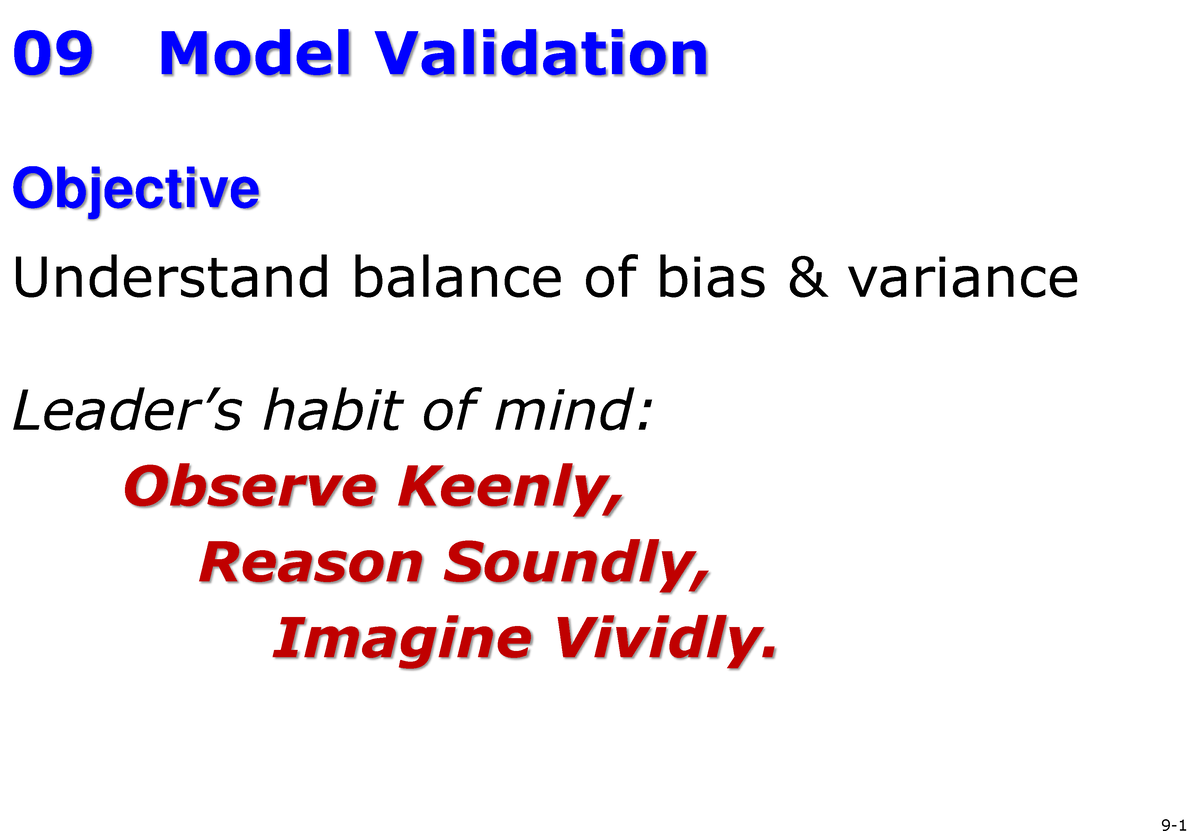 DBA3803 09 Model Validation - 09 Model Validation Objective Understand ...