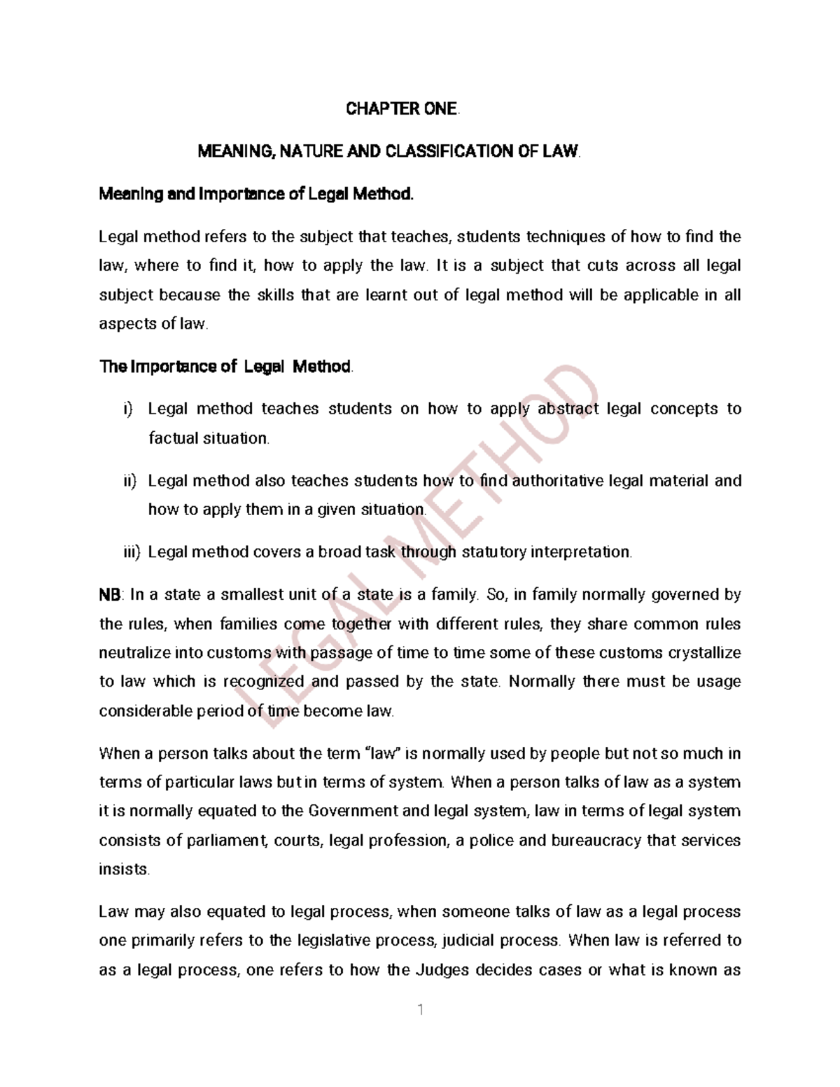 Legal Method Notes-1-1 - C H A P T E R O N E. M E A N I N G , N A T U R ...