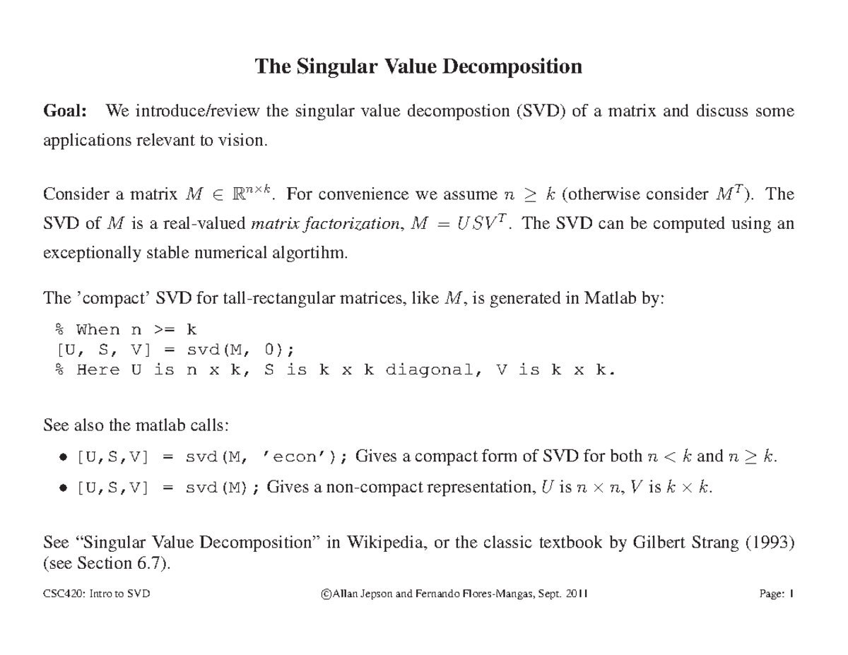 Intro SVD - Some useful notes on singular value decomposition - The ...