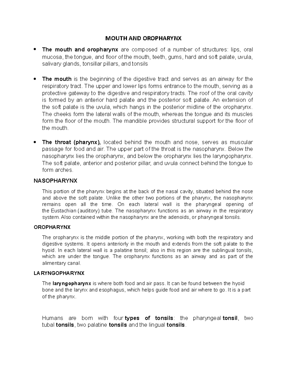 Mouth AND Oropharynx - HEALTH ASSESSMENT RLE - MOUTH AND OROPHARYNX The ...