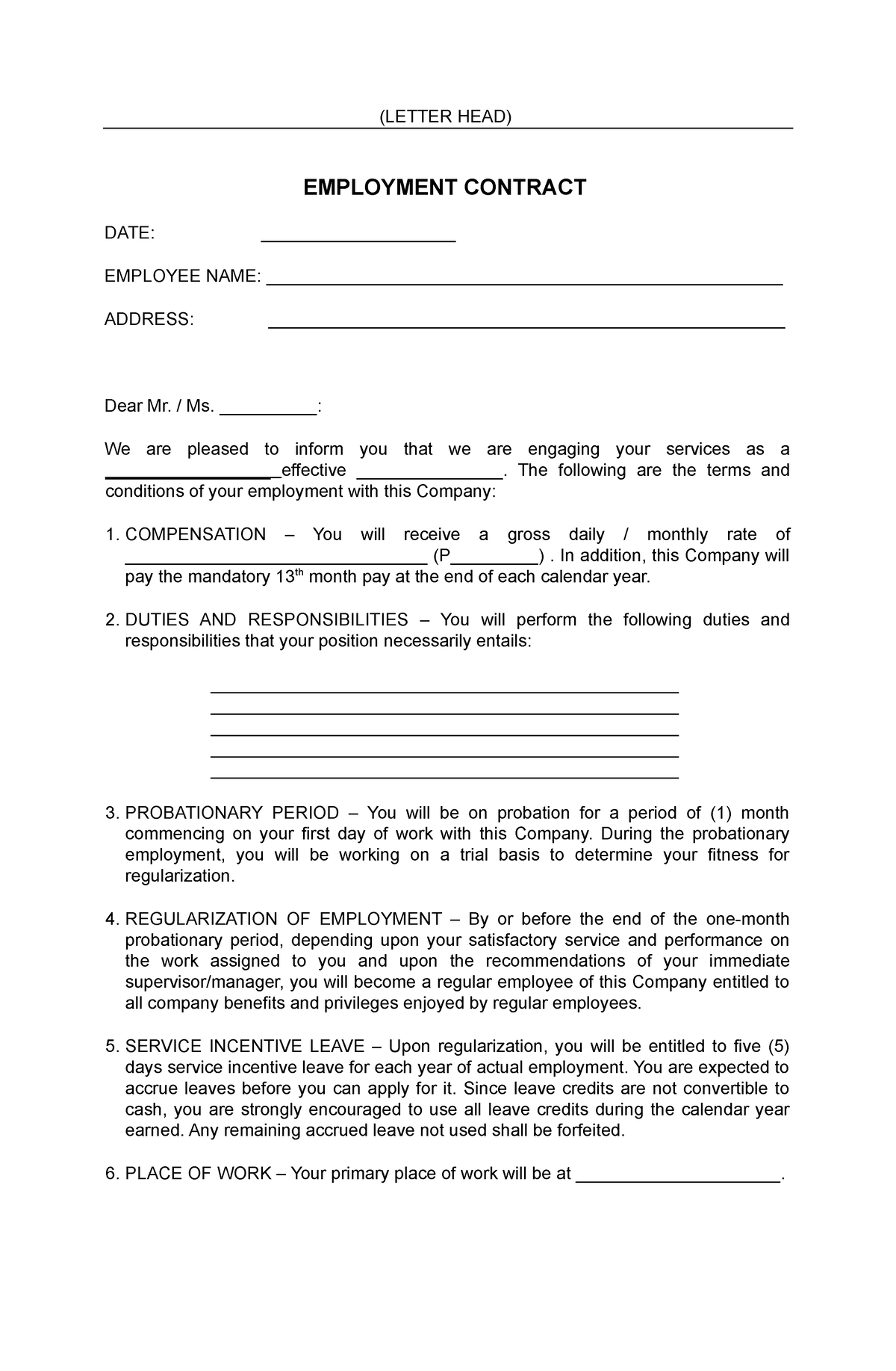 369334930 Sample Employment Contract - (letter Head) Employment 