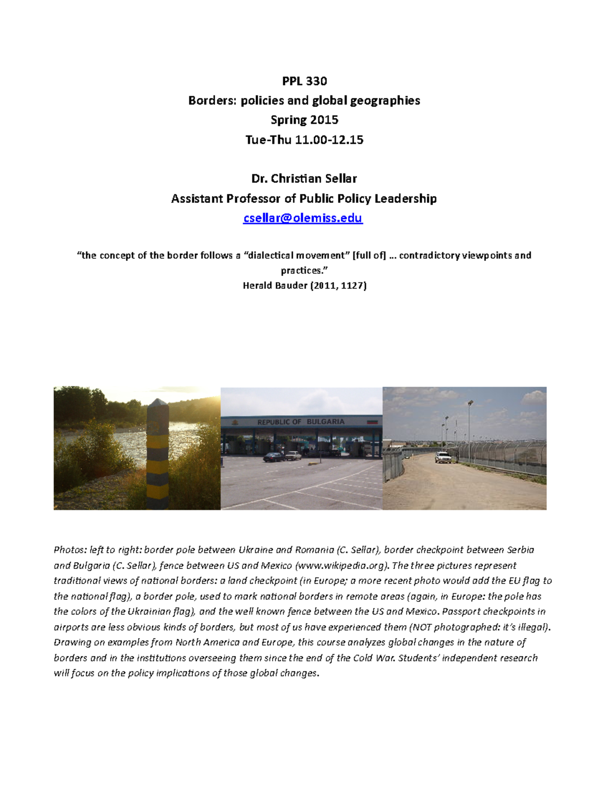 PPL 330 Syllabus 2016 - PPL 330 Borders: policies and global ...