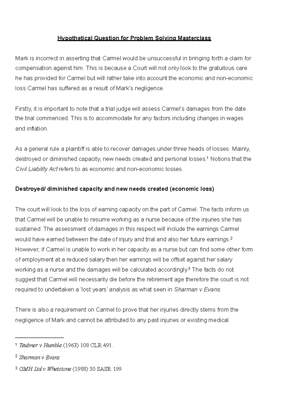 Remedies Hypothetical Response Hypothetical Question For Problem Solving Masterclass Mark Is Studocu