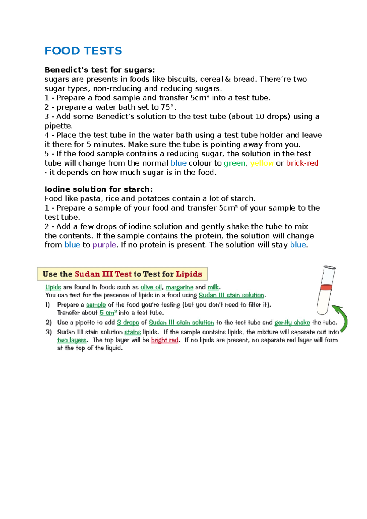 FOOD Tests Food test revision AQA biology triple tier FOOD TESTS