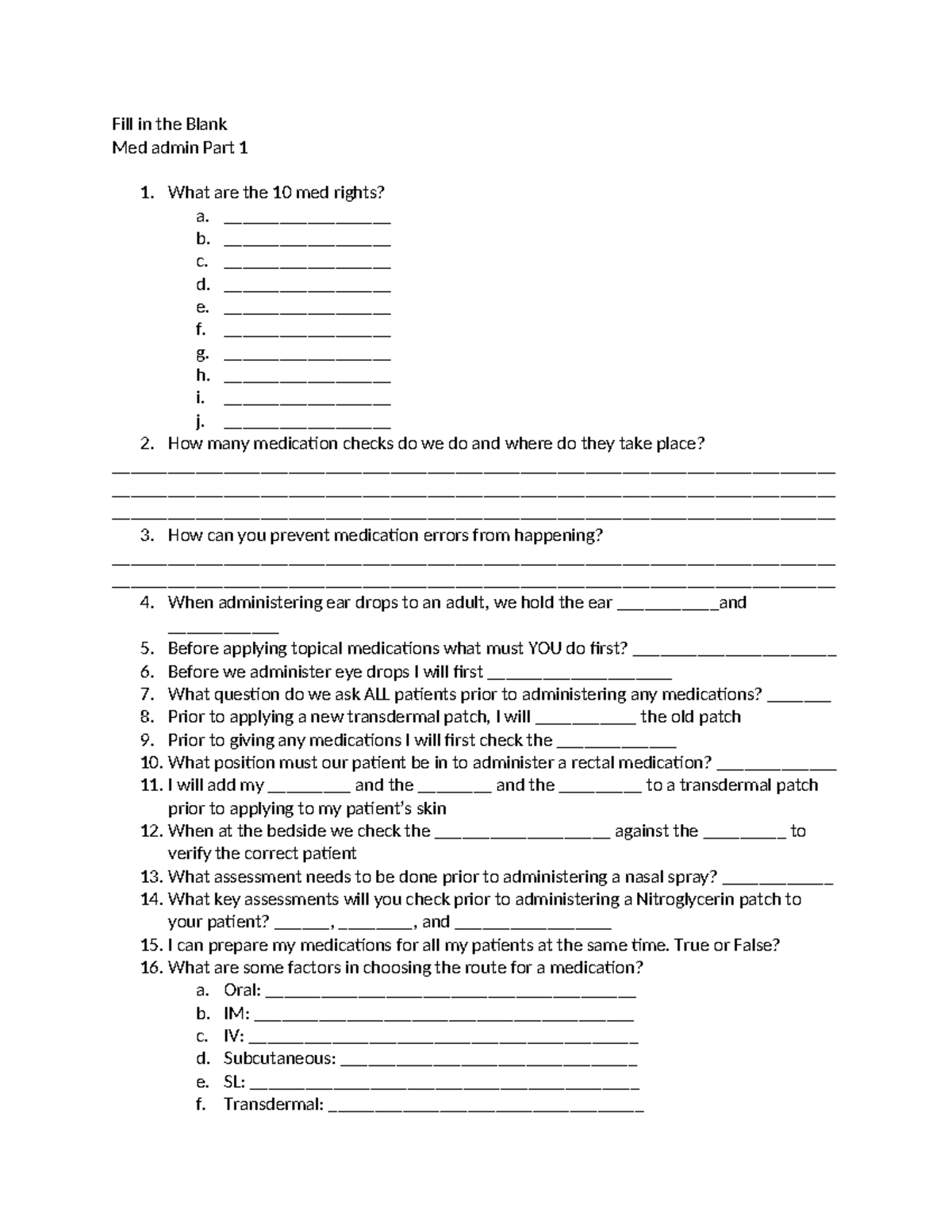 Fill in the Blank unit 3.1 3 Fill in the Blank Med admin Part 1 1