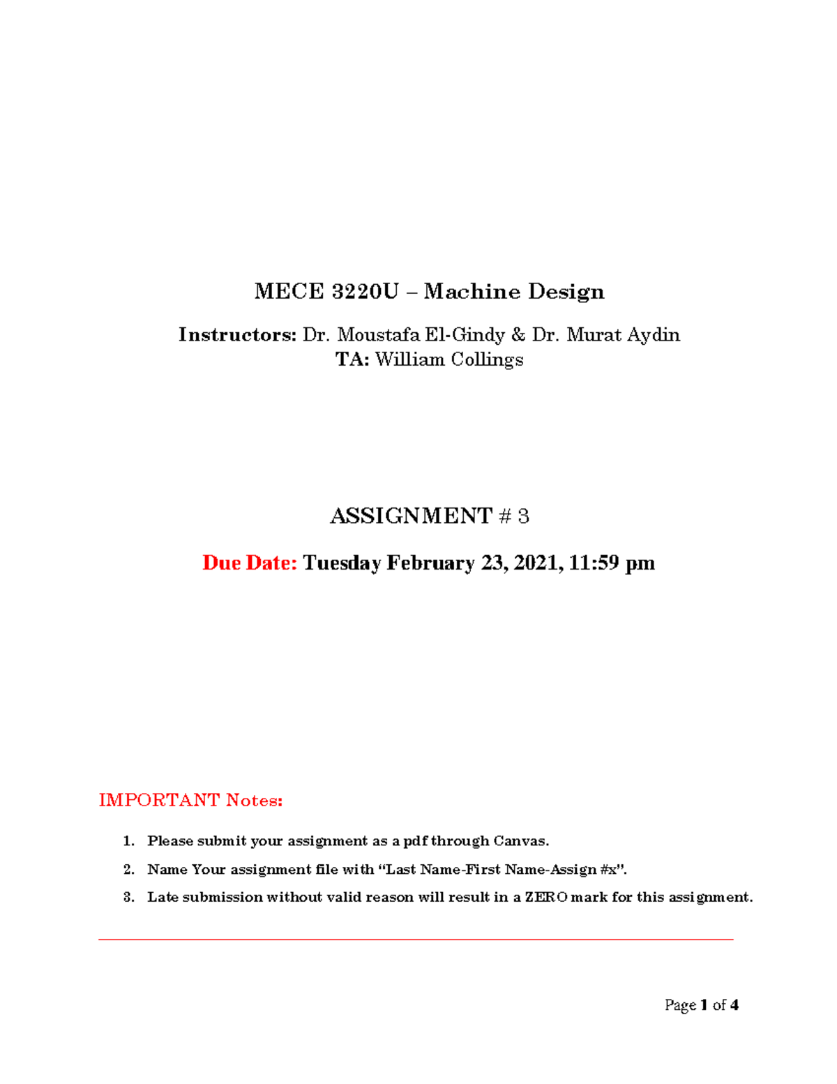 Assignment - 3 - Solutions W2021 - MECE 3220U – Machine Design ...