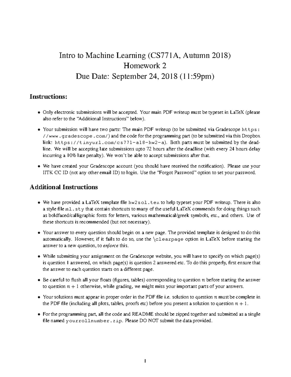 Hw2 2018 - hw2 - Intro to Machine Learning (CS771A, Autumn 2018 ...