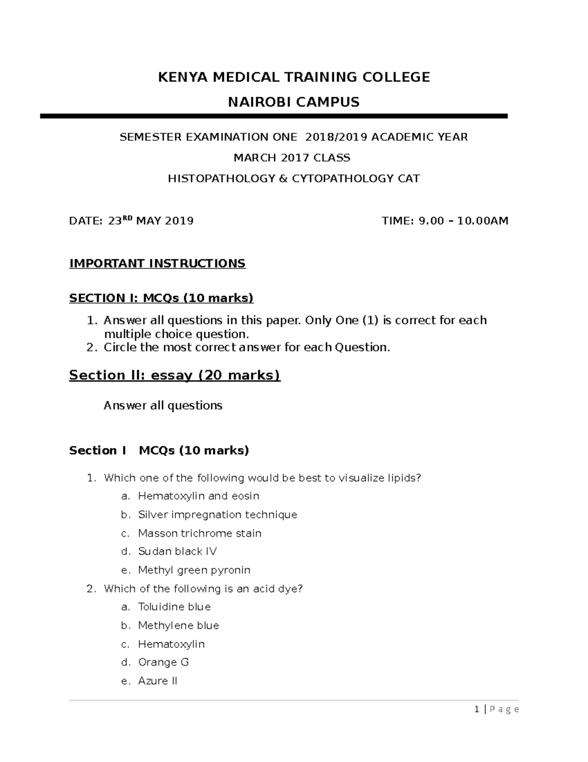 Mortuary techniques KENYA MEDICAL TRAINING COLLEGE NAIROBI CAMPUS