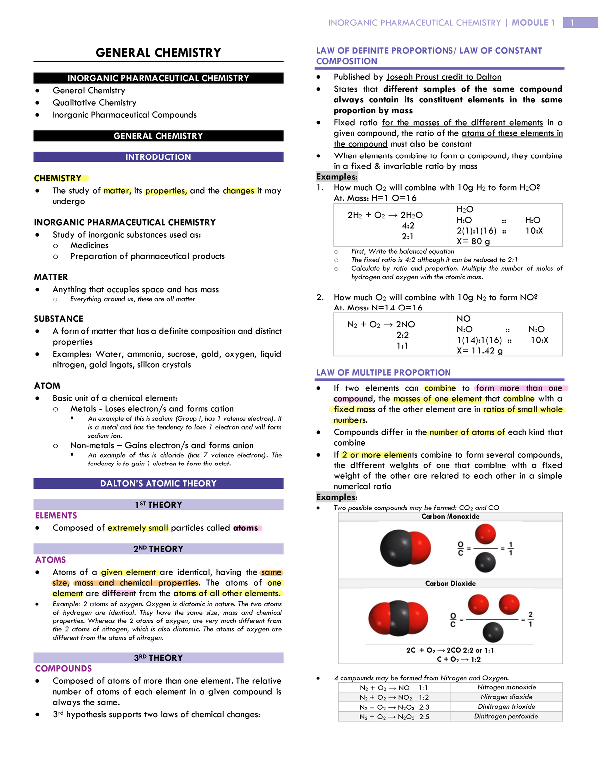 Module 1 - GENERAL CHEMISTRY ####### INORGANIC PHARMACEUTICAL CHEMISTRY ...