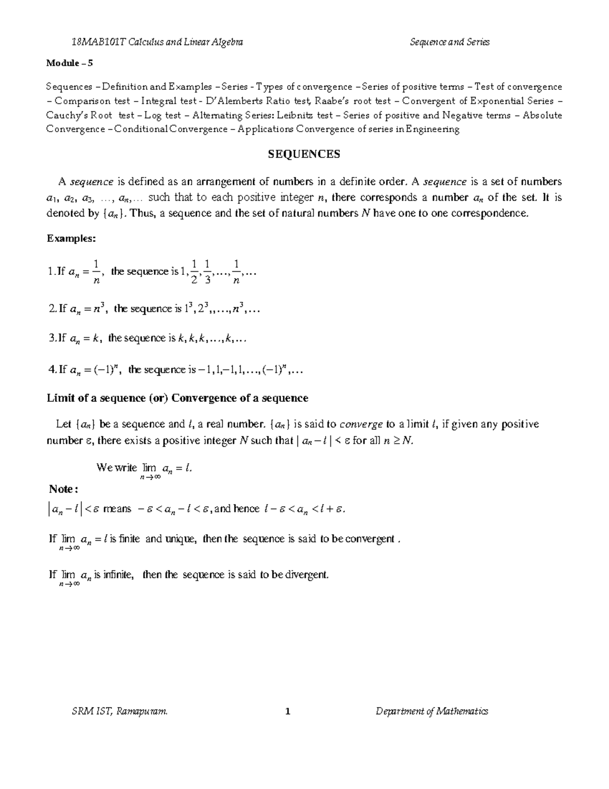 Unit 5 Sequence and Series Module 5 Sequences Definition and