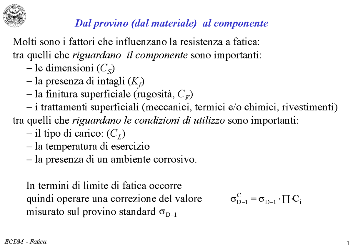 01 ECDM fatica parte 2 - Appunti di lezione 2 - ECDM - Fatica 1 Dal ...