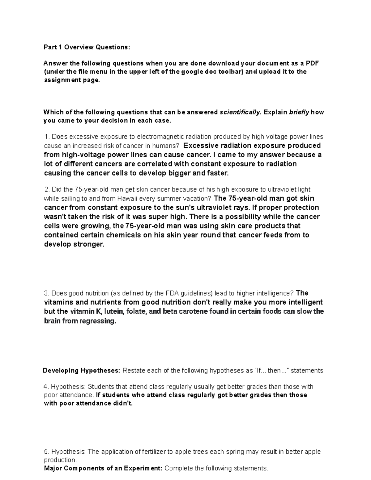 Lab - Scientific Method - Part 1 Overview Questions: Answer the ...