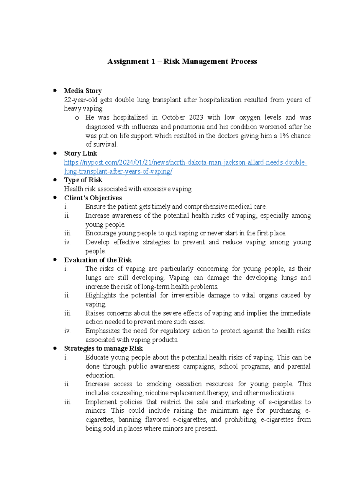 insurance assignment for students