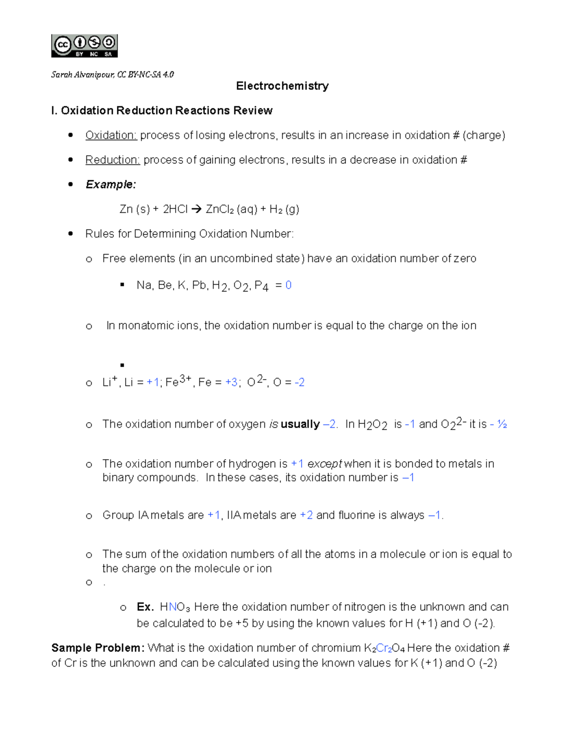 Electrochemistry QW3RWm K - Electrochemistry I. Oxidation Reduction ...