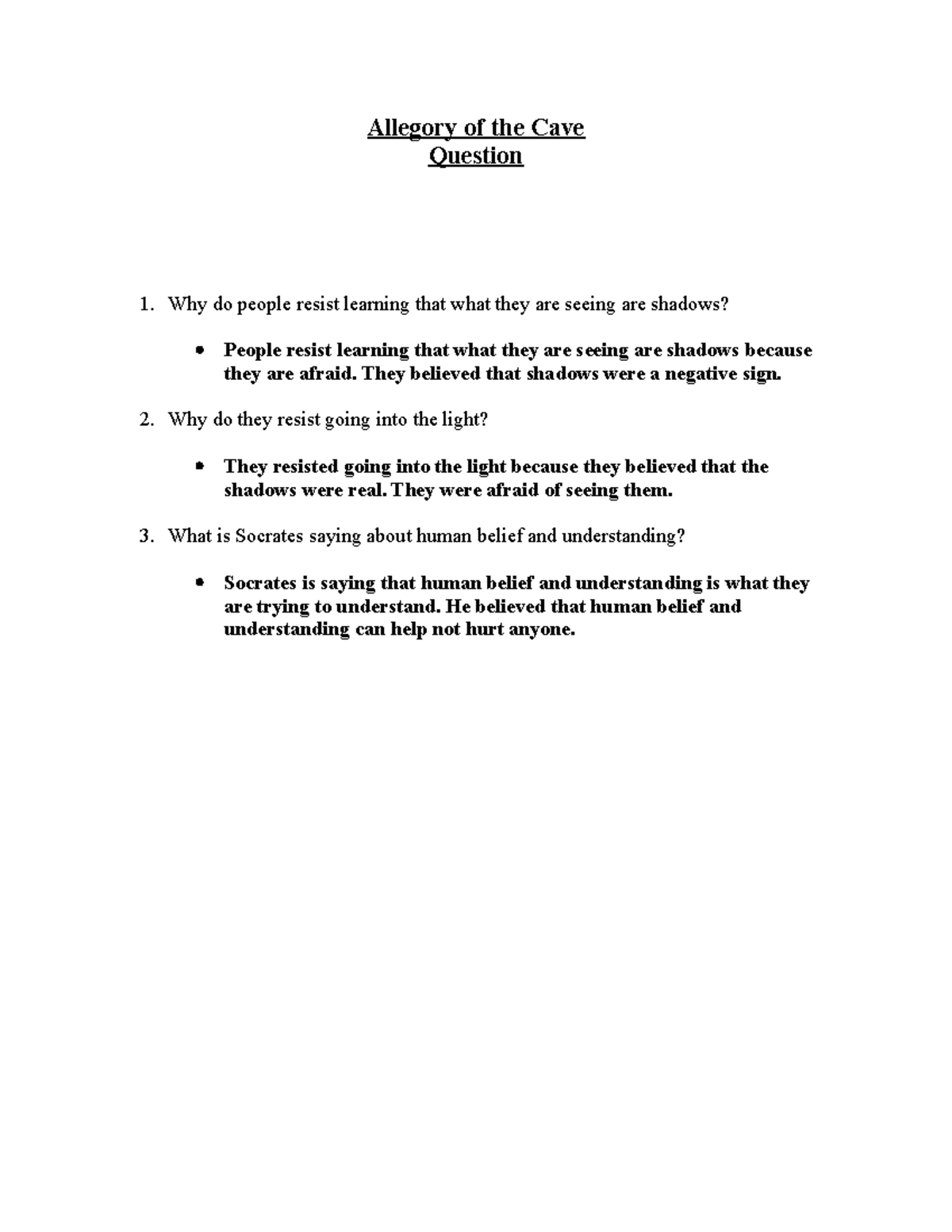 Allegory of the Cave This is what you would do for the assignment