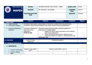 Dll Mapeh Rd Quarter Daily Lesson Log For Deped Monday Tuesday