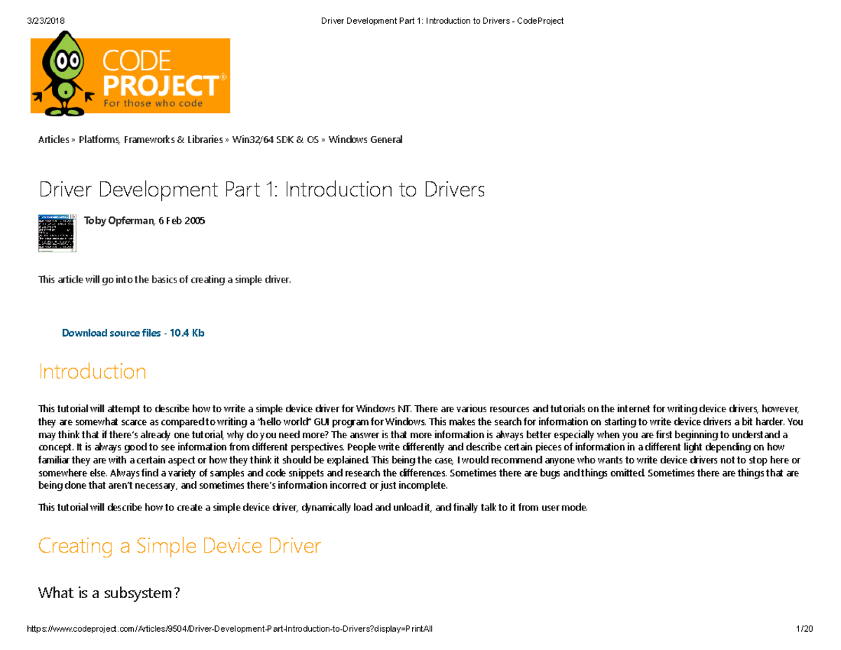 Driver Development Part 1 Introduction to Drivers - Code Project ...