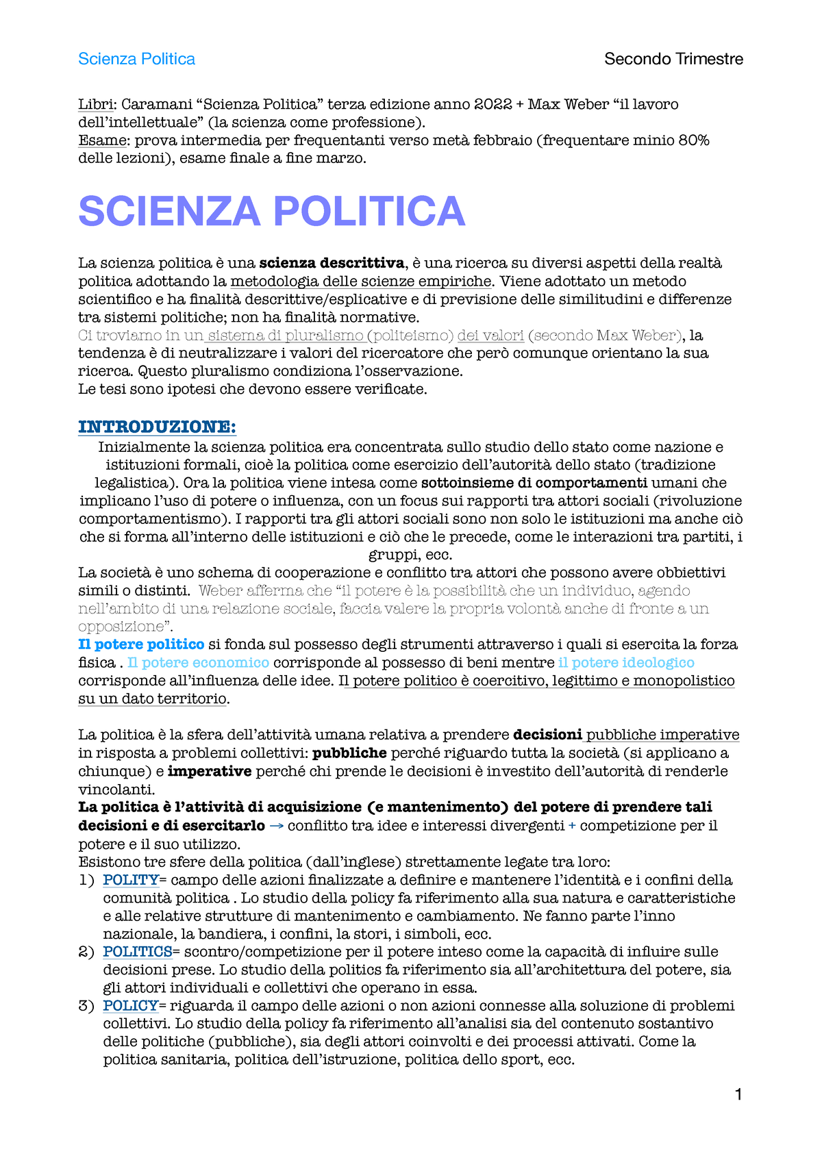 Scienza Politica - Appunti Di Lezione Prof.Pasini - Libri: Caramani ...