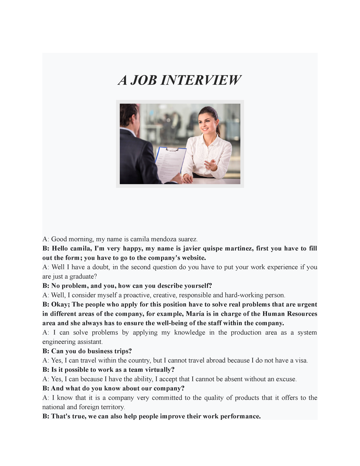 Semana 02 - Tarea: Asignación - Una entrevista de trabajo (PA) - A JOB ...