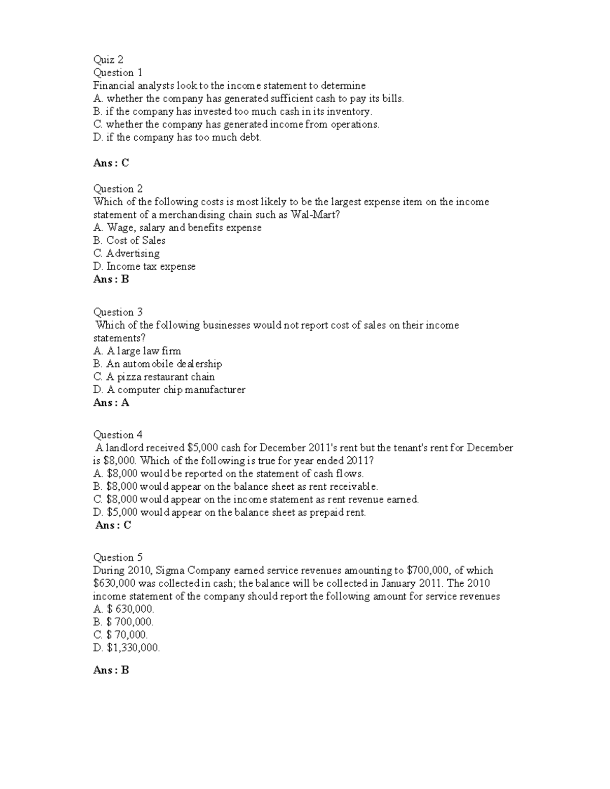 Q2 - Detailed Financial Report Analysis - Quiz 2 Question 1 Financial ...