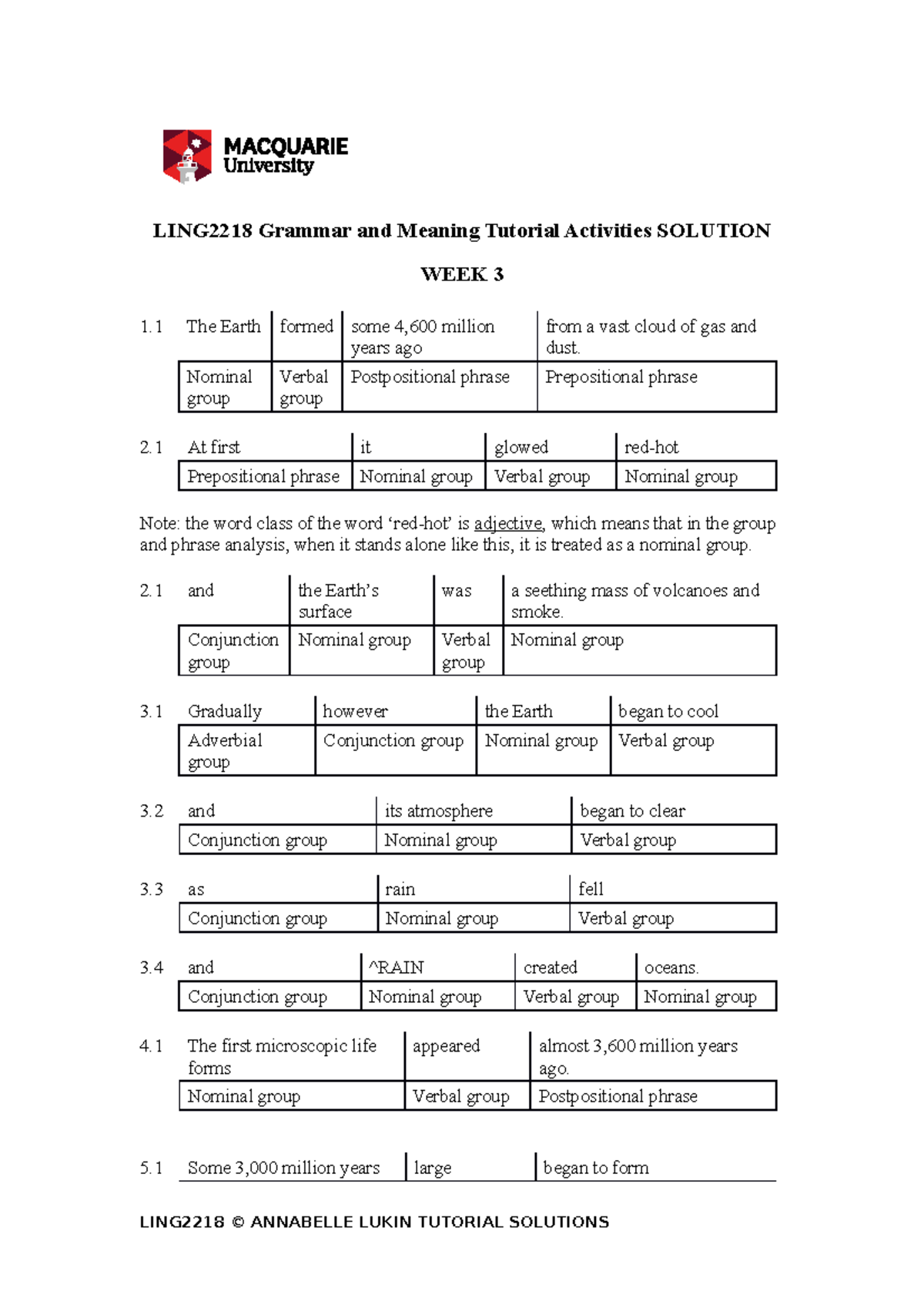 LING2218 Tutorial Solution WEEK 3 - LING2218 Grammar And Meaning ...