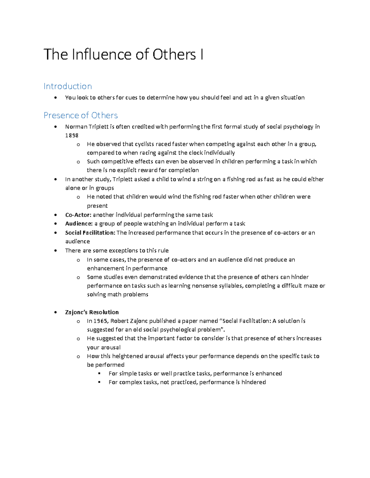 Week 11 Influence Of Others I and II - The Influence of Others I ...