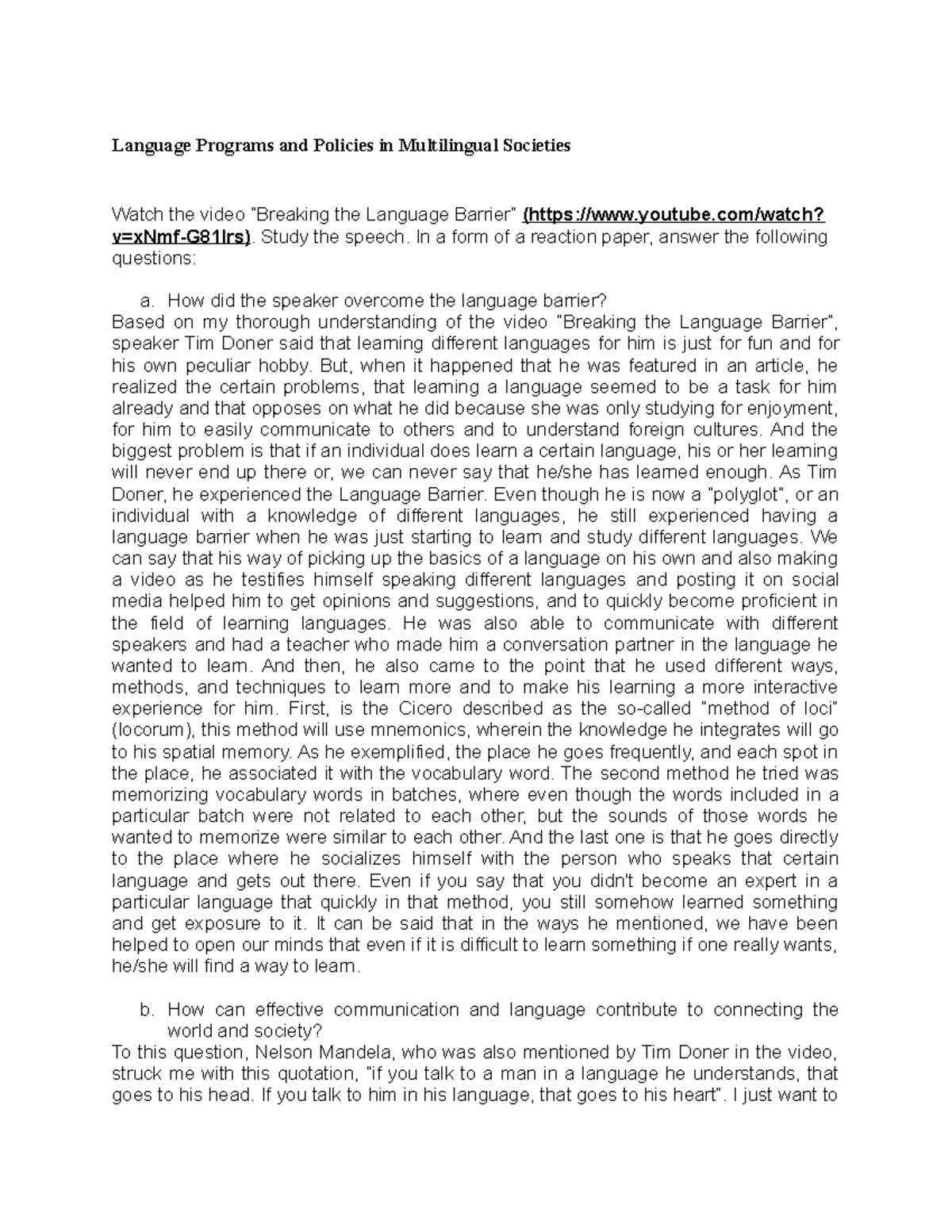 Language Programs and Policies in Multilingual Societies Breaking the ...