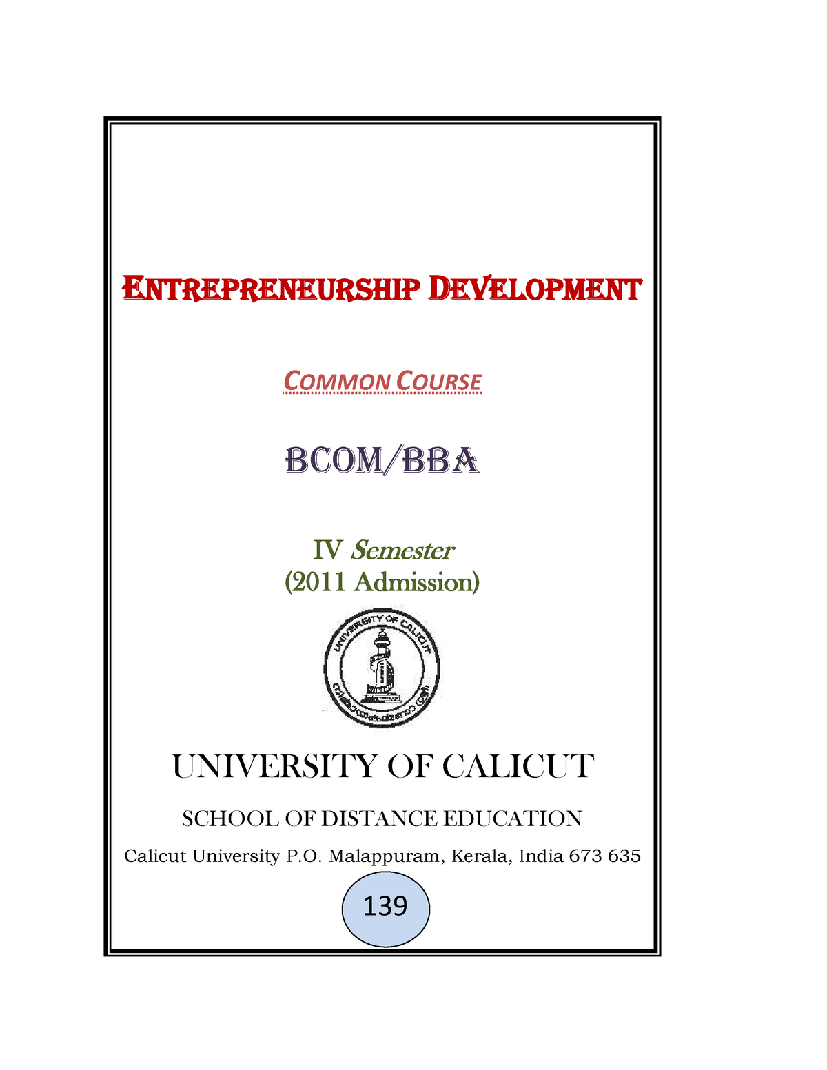 Entrepreneurship Development B - ENTREPRENEURSHIP DEVELOPMENT ...