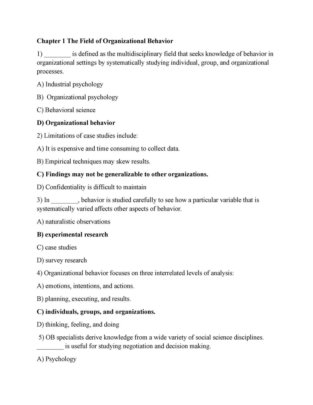 Organizational Behavior Chapter 1 - Chapter 1 The Field Of ...