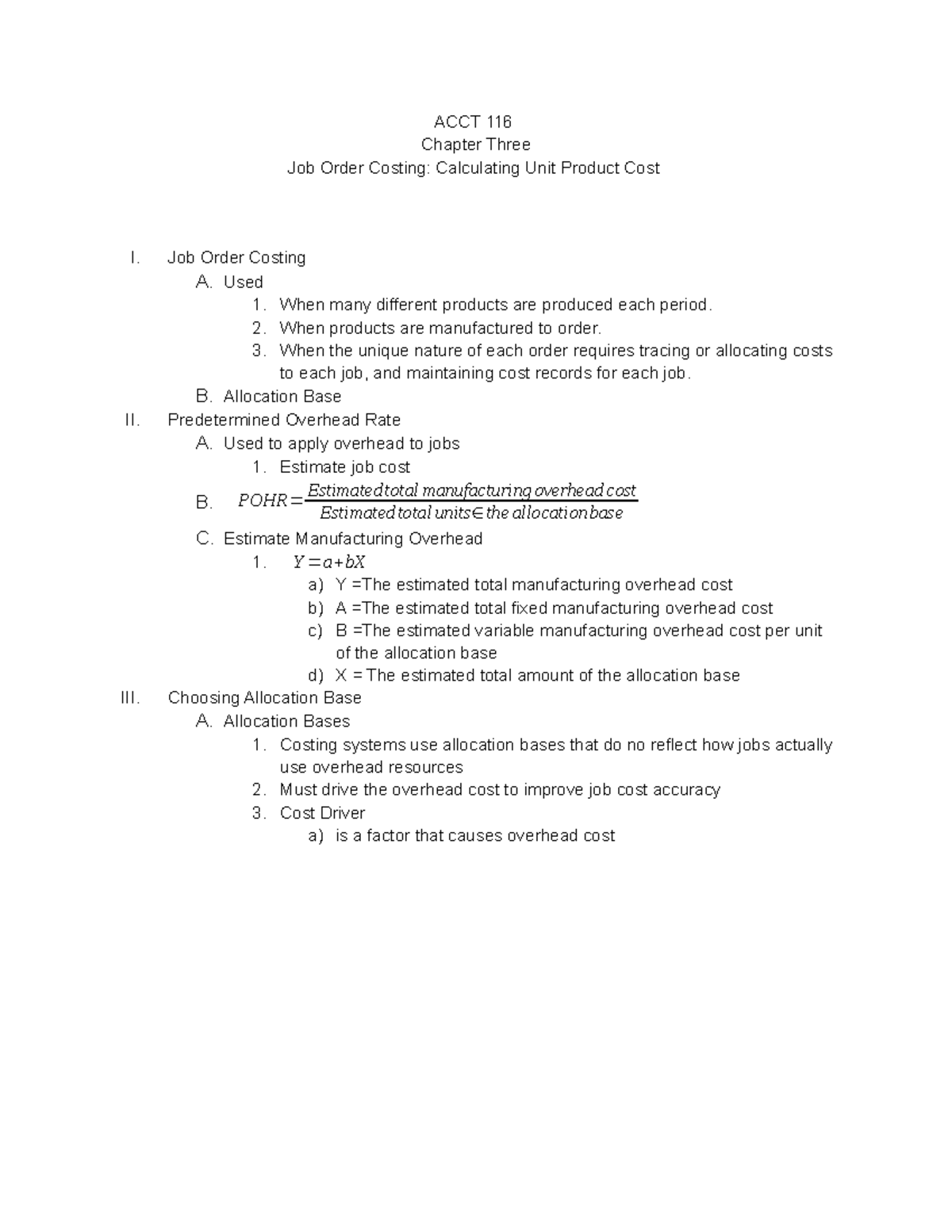 Job Order Costing P1 - ACCT 116 Chapter Three Job Order Costing ...