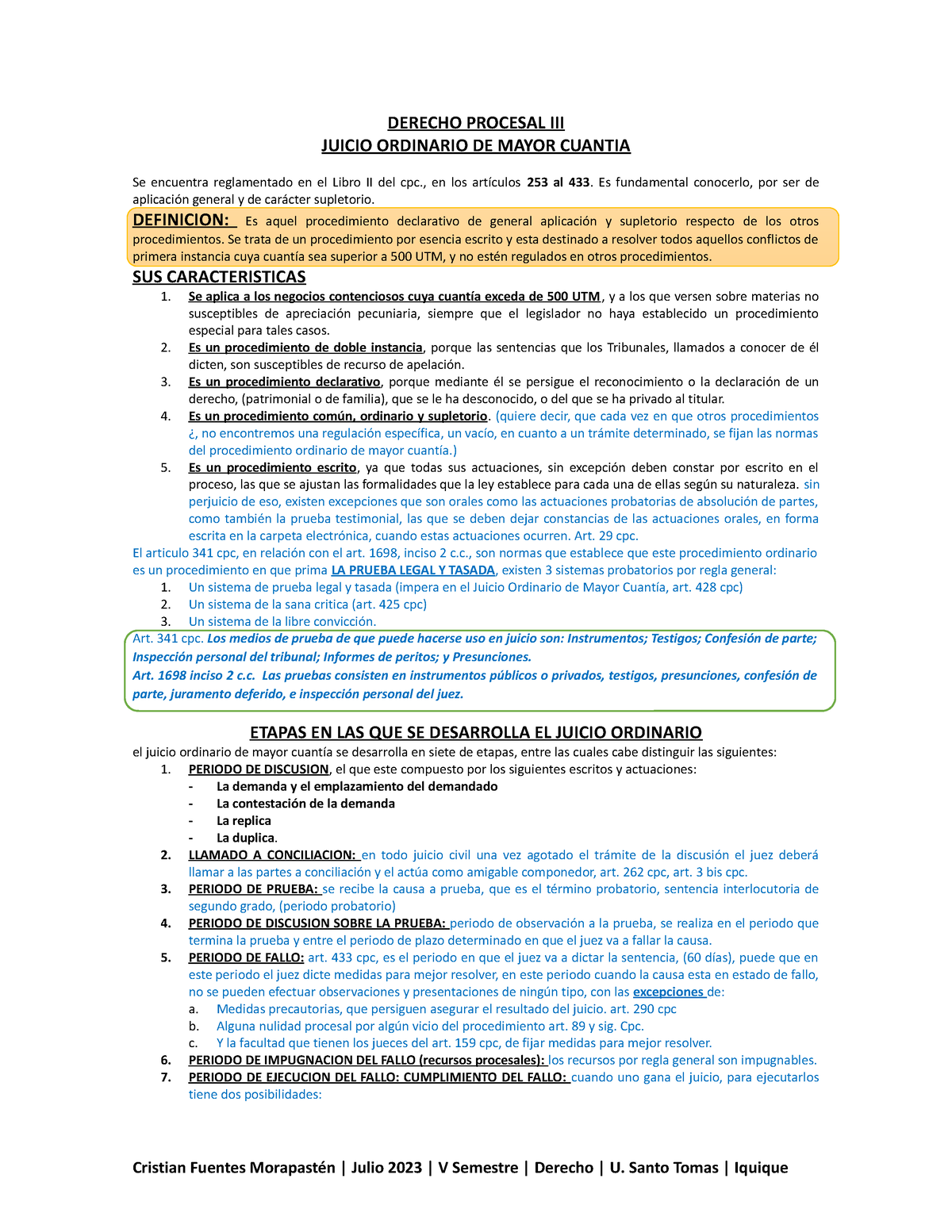 Resumen Derecho Procesal Completo - DERECHO PROCESAL III JUICIO ...