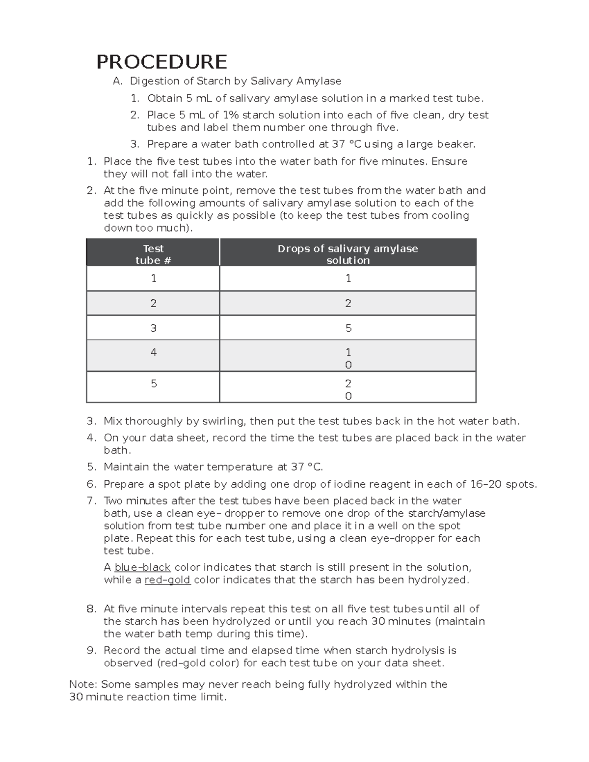 BIOL190L Enzymes Supplemental Handout - PROCEDURE A. Digestion of ...