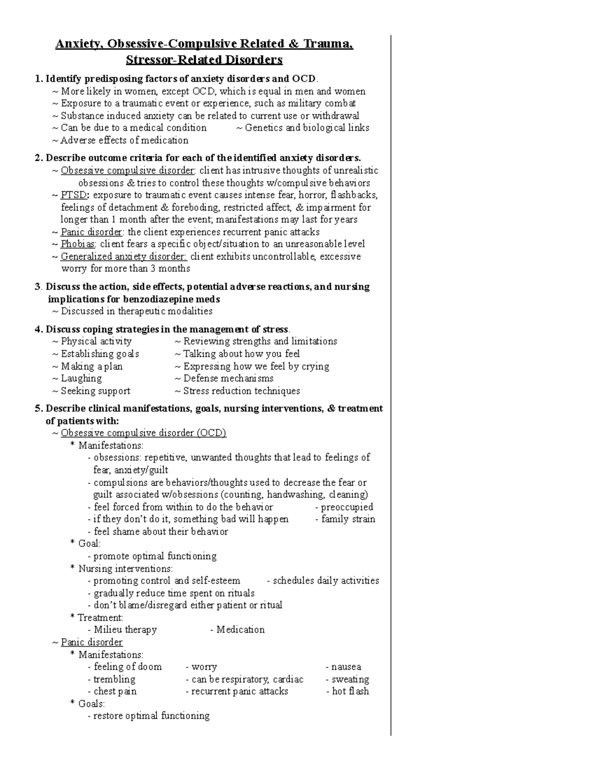 Mental Health Unit 2 Notes - Anxiety, Obsessive-Compulsive Related ...