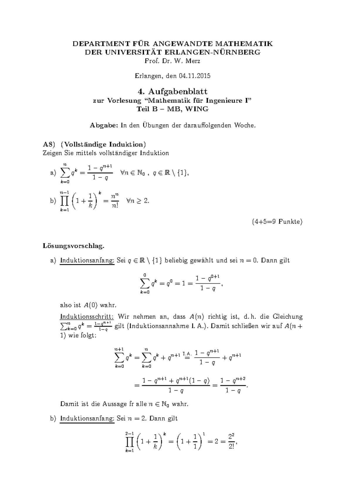 H4 Loes - Mathematik B1 - DEPARTMENT FUR ANGEWANDTE MATHEMATIK ̈ DER ...