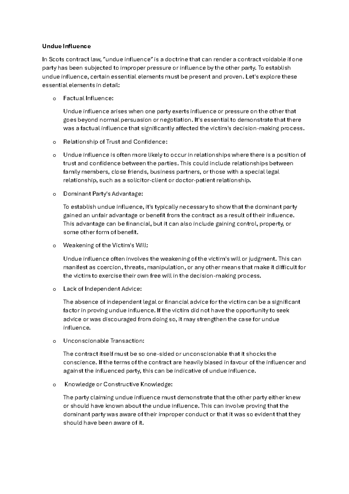 Undue Influence - To establish undue influence, certain essential ...