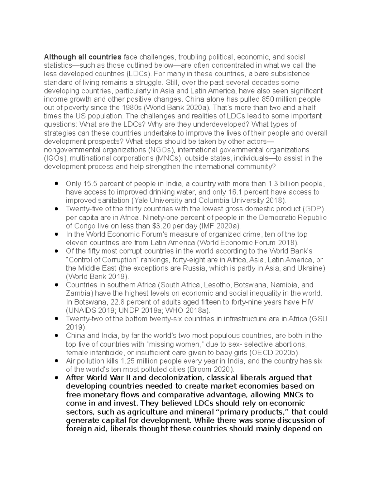 Dimensions and stratgies of development - Although all countries face ...