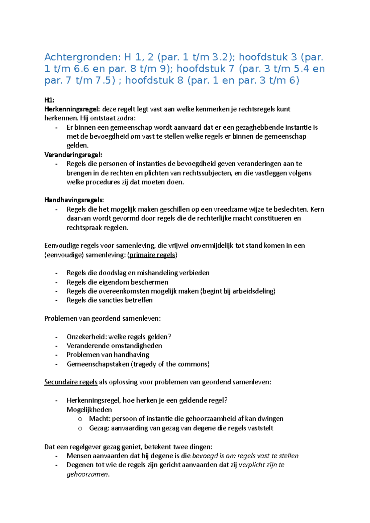 Sv Tt - Samenvatting Grondslagen Van Recht - Achtergronden: H 1, 2 (par ...
