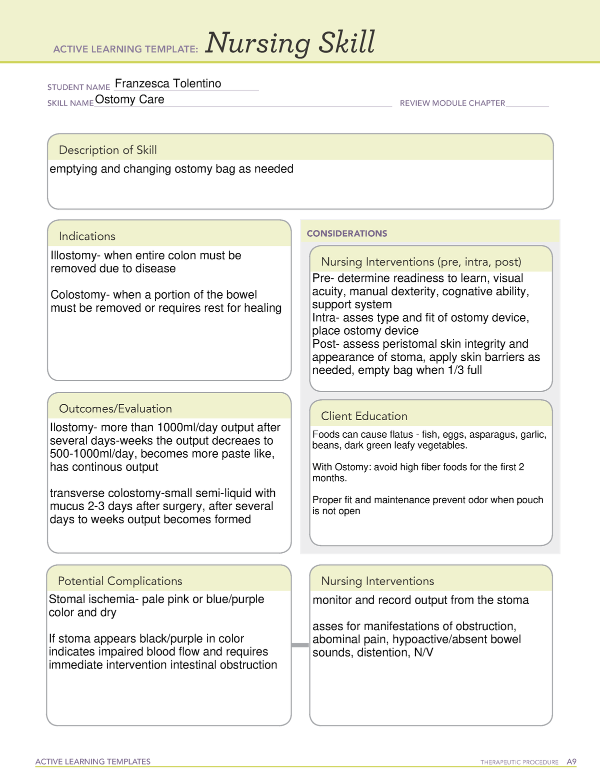 Active Learning Template Nursing Skill form Ostomy CARE ACTIVE