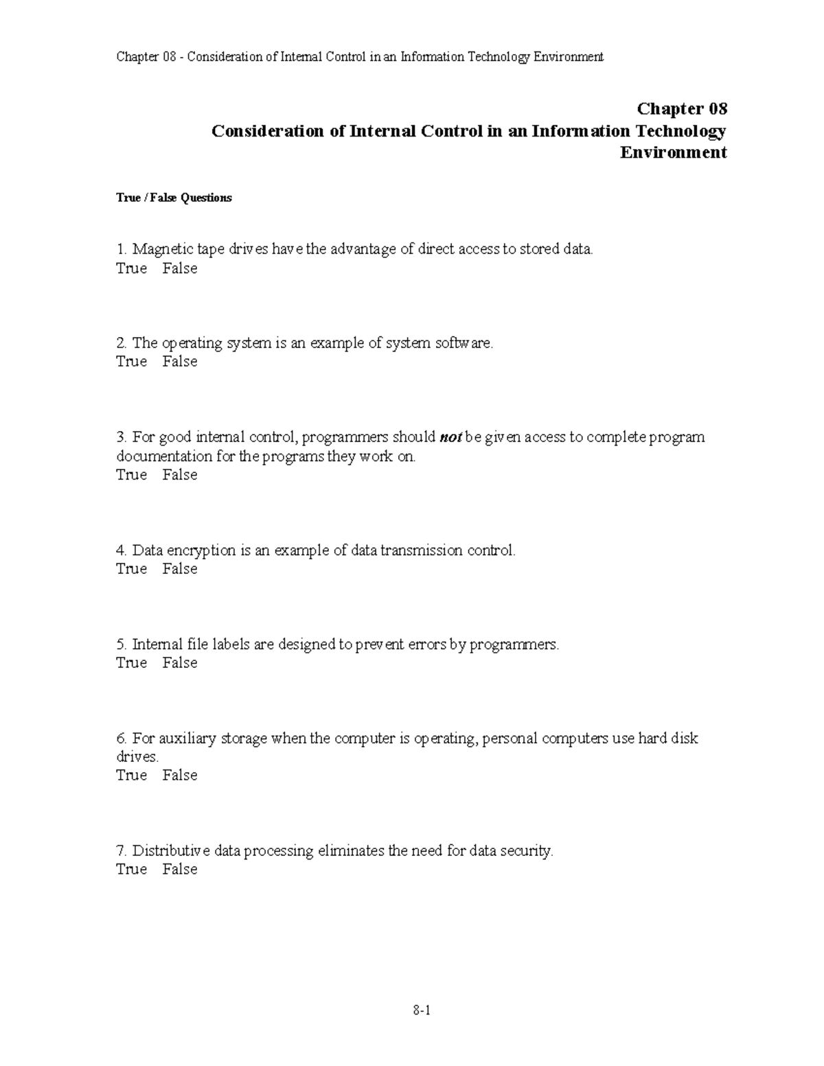 Chapter 8 consideration of internal control in an informati - Chapter ...