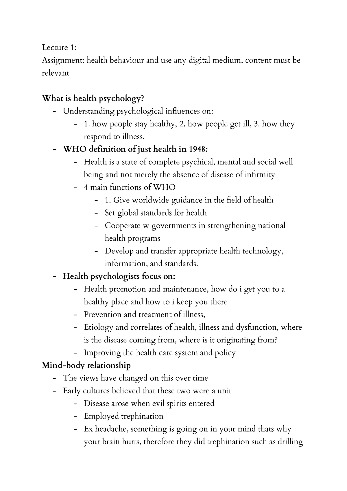 Hlthpsyc Lecture 1 - Lecture 1: Assignment: Health Behaviour And Use ...