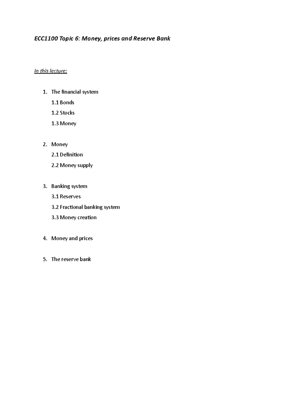 ECC1100 Topic 6 - Week 6 - ECC1100 - Monash - Studocu
