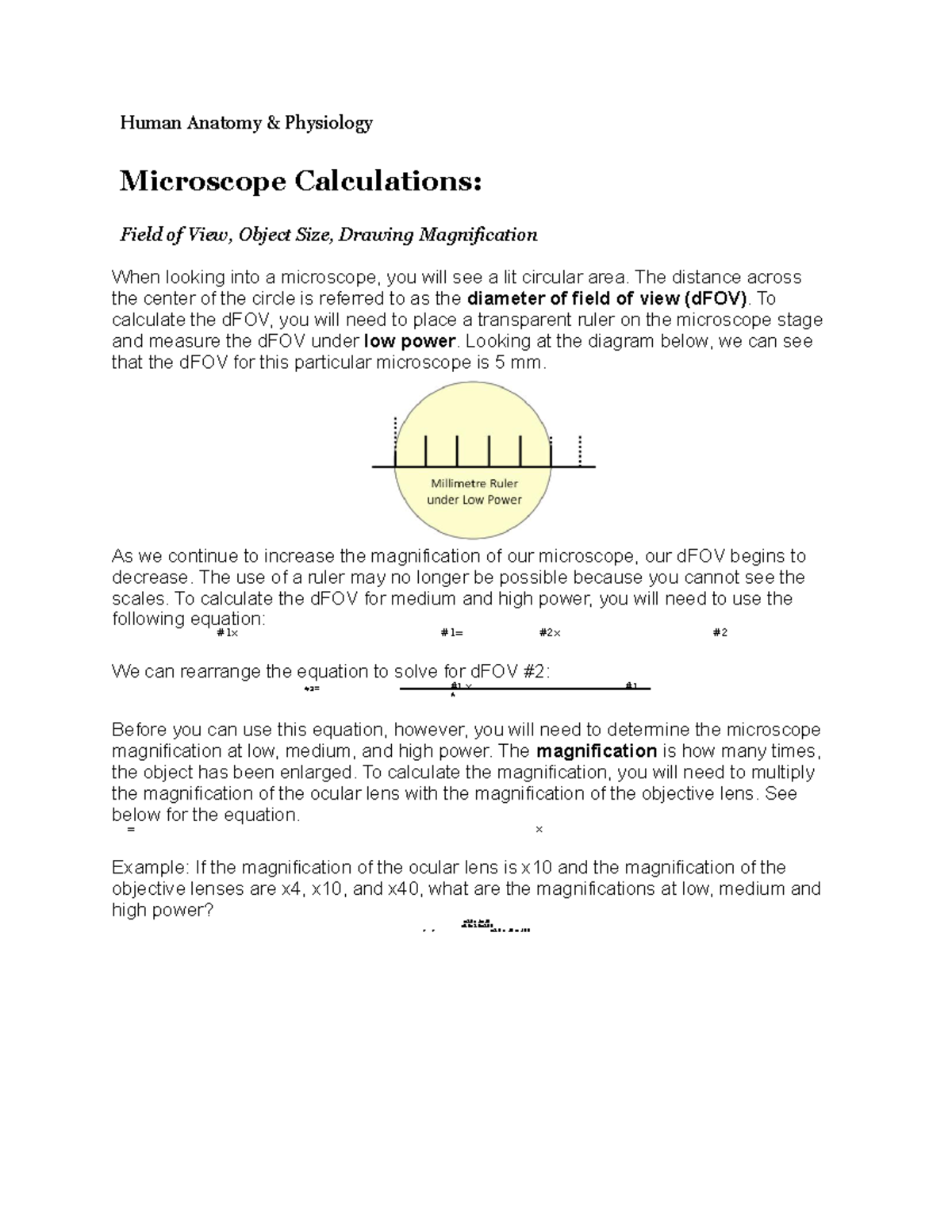 Microscope Calculations Human Anatomy & Physiology Microscope