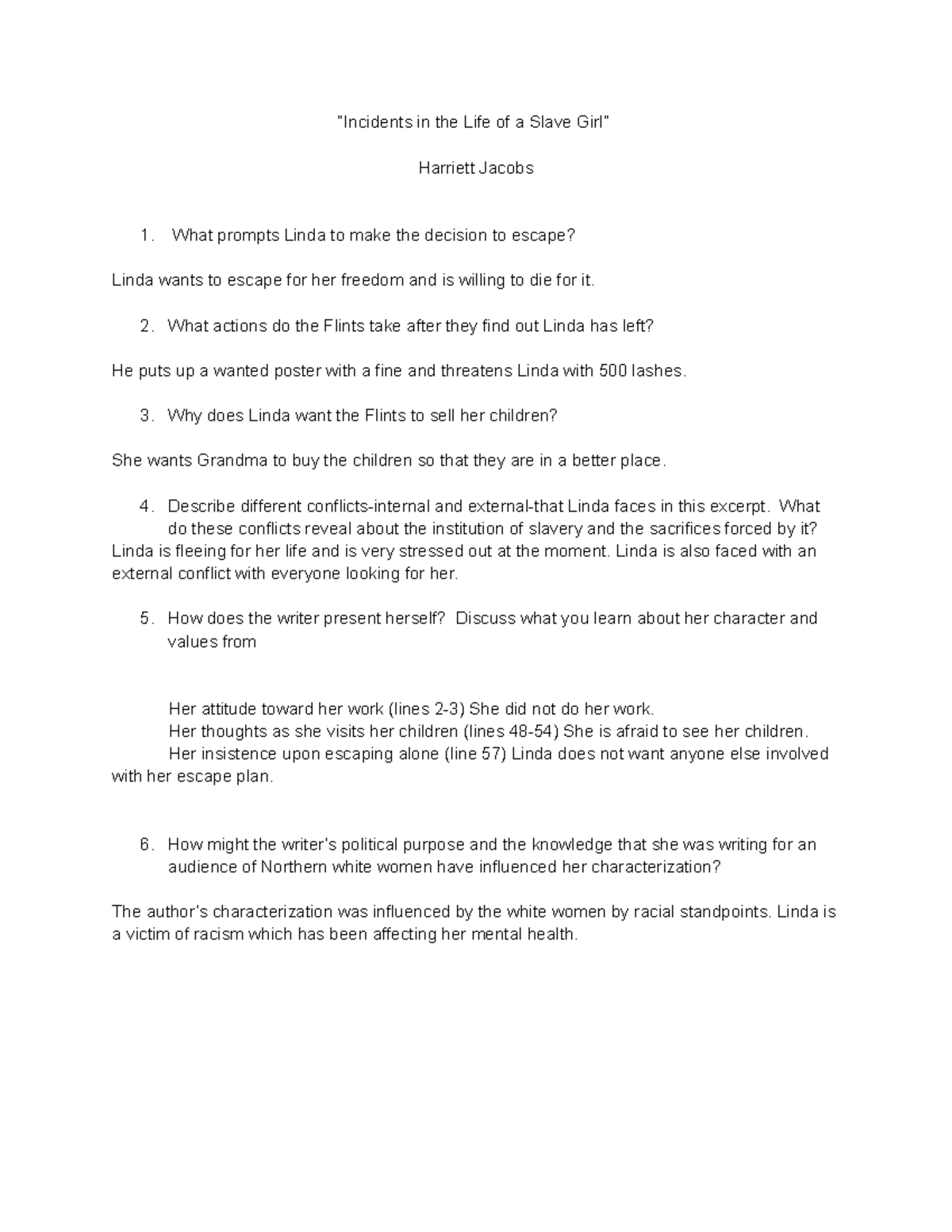 Incidents in the Life of a Slave Girl “Incidents in the Life of a