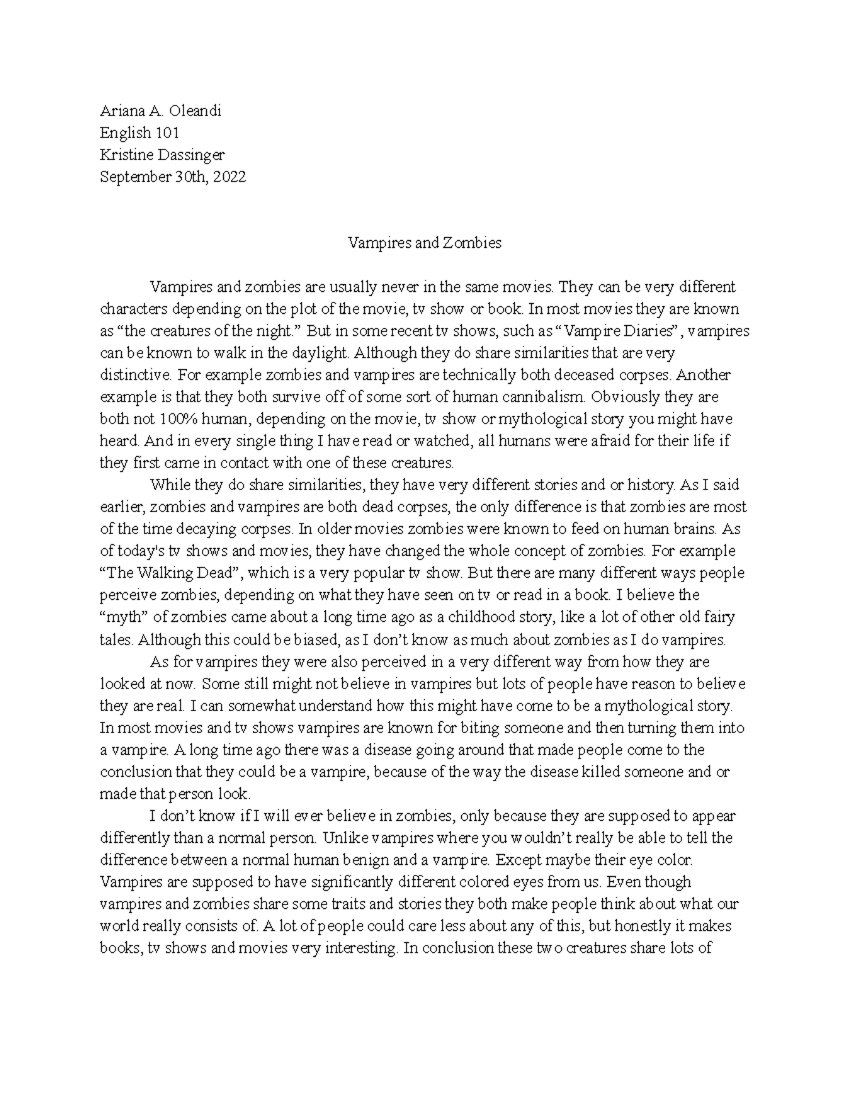 Mini Essay 2 - Ariana A. Oleandi English 101 Kristine Dassinger ...