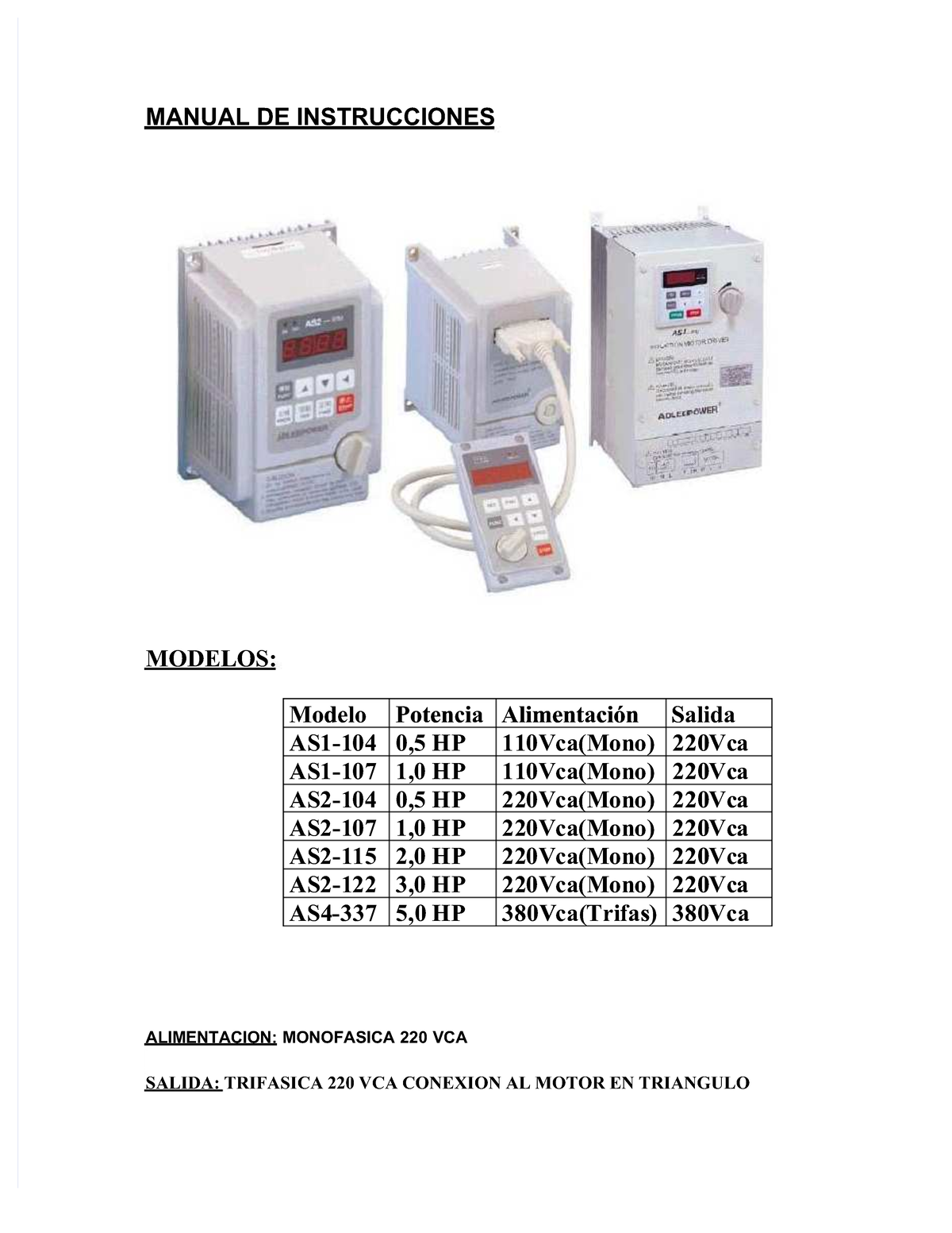 Variador De Frecuencia Velocidad 1hp Ent 220v Sal 3x220v