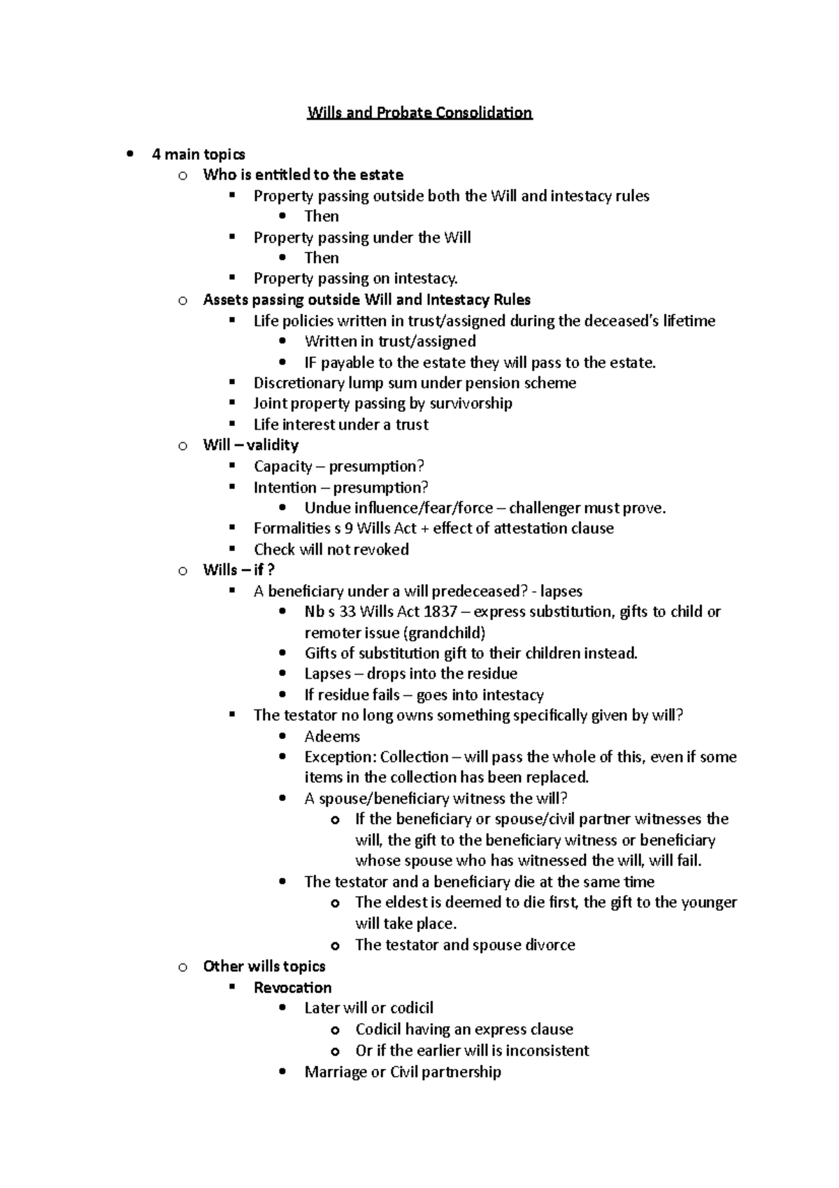 Wills And Probate Consolidation - O Assets Passing Outside Will And ...