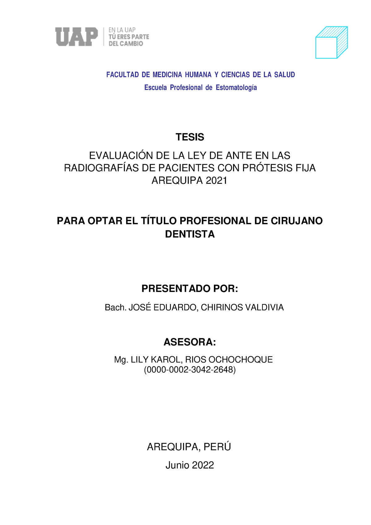 Tesis Evaluación Protesis Fija - FACULTAD DE MEDICINA HUMANA Y CIENCIAS ...